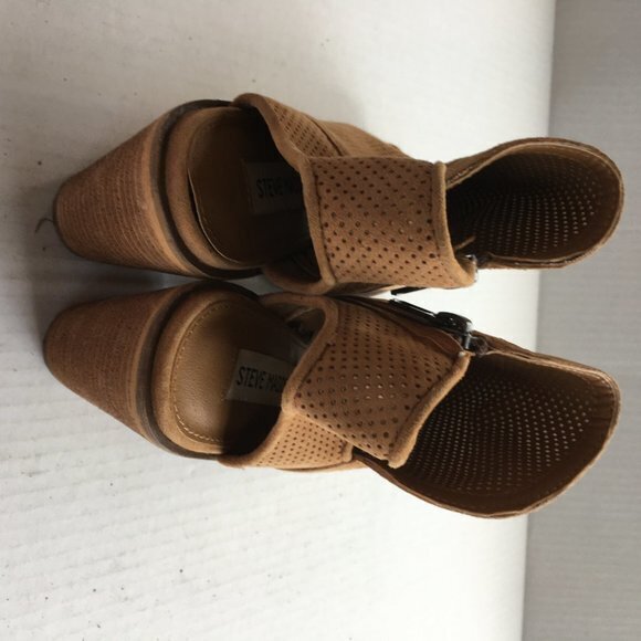 Steve Madden Maxine Cognac Open Toe Perforated Ankle Suede‎ Bootie Size 6.5 - Picture 8 of 10